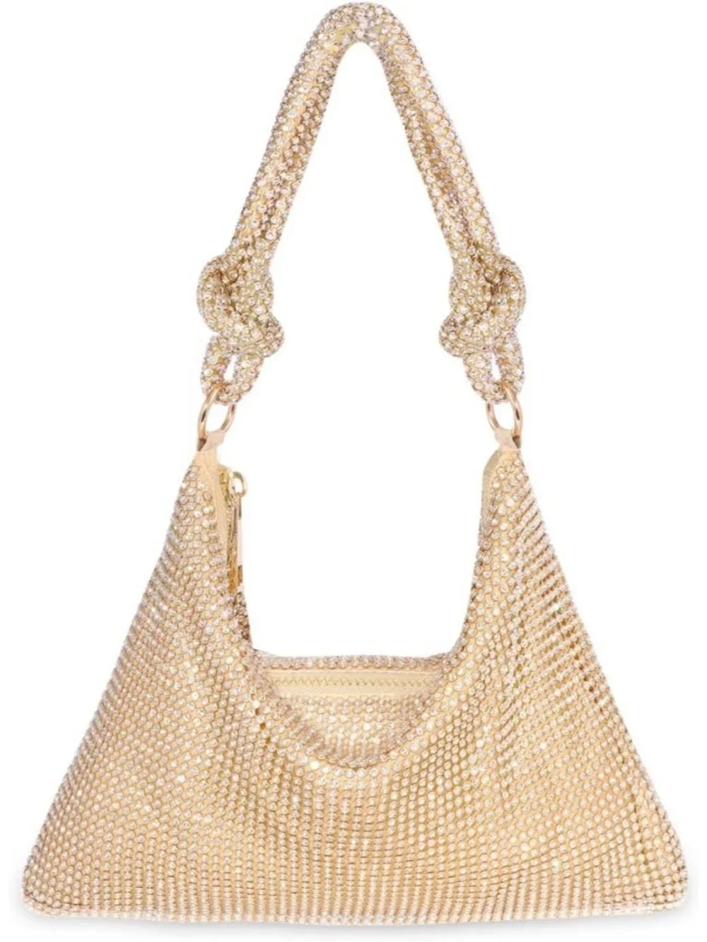 Women's Gold Rhinestone Evening Sparkly Crystal Slouchy Shoulder Clutch Purse